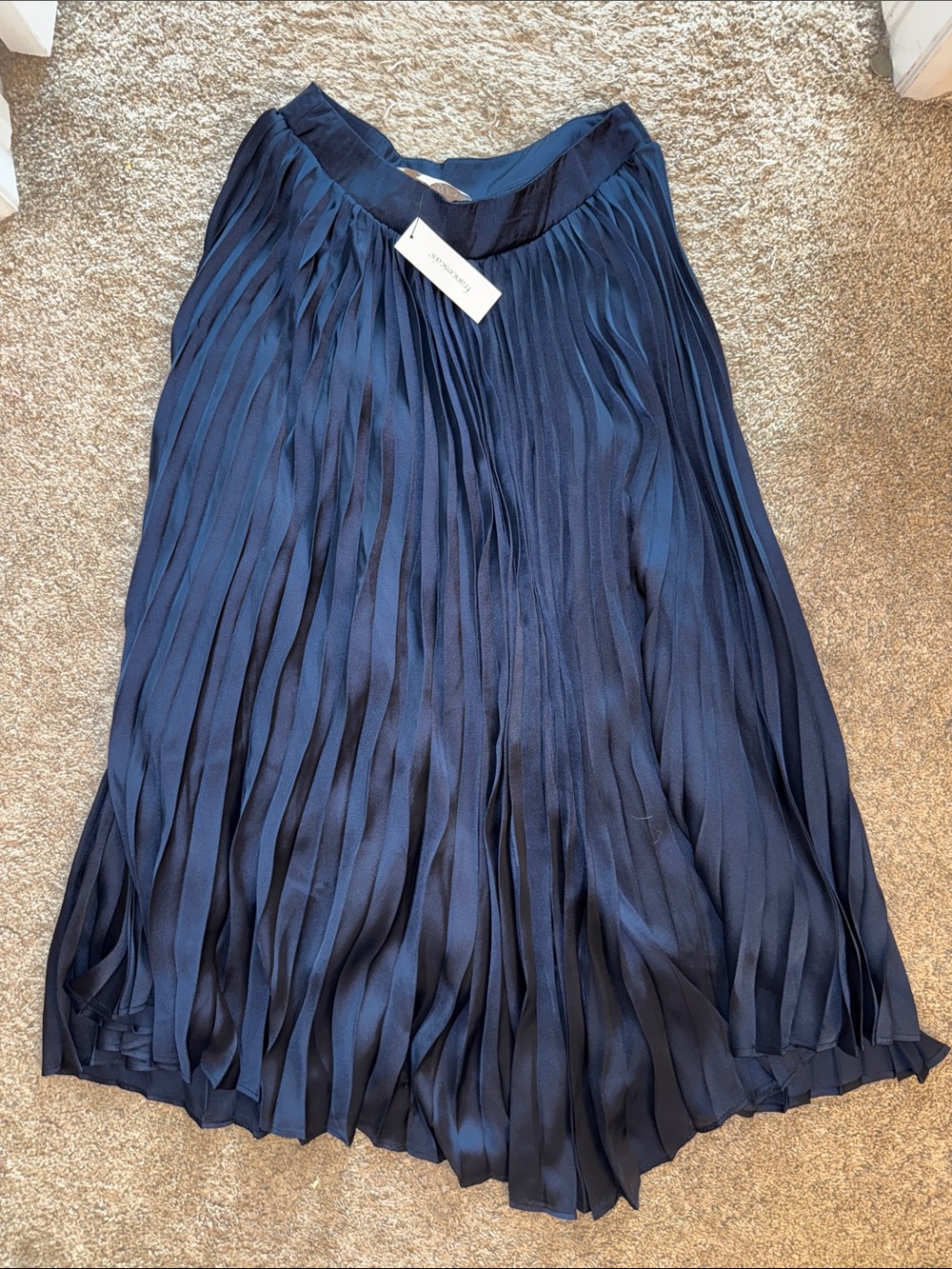 Francesca's Collections Navy Pleated Midi Skirt